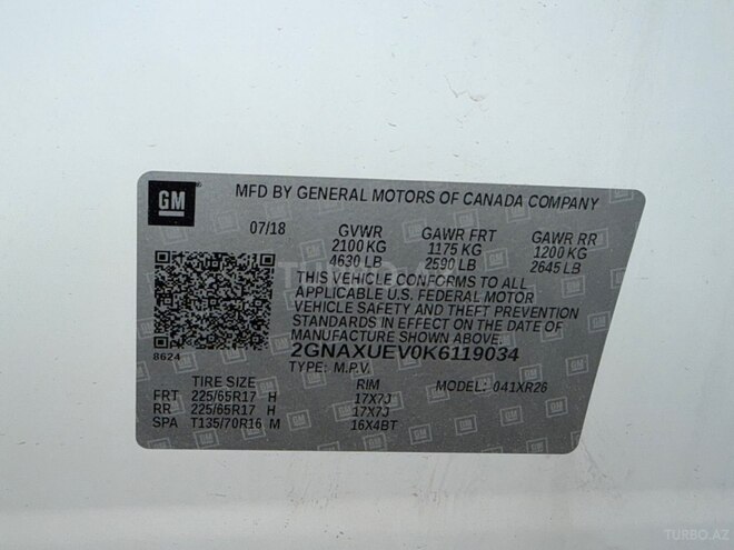 Chevrolet Equinox 2018, 73,750 km - 1.5 l - Bakı