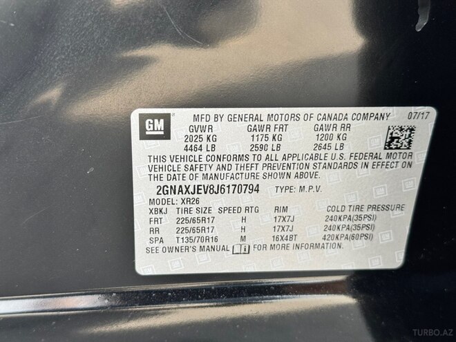 Chevrolet Equinox 2017, 289,682 km - 1.5 л - Gəncə
