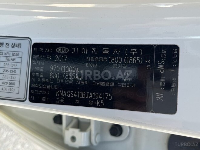 Kia K5 2017, 106,900 km - 2.0 л - Bakı