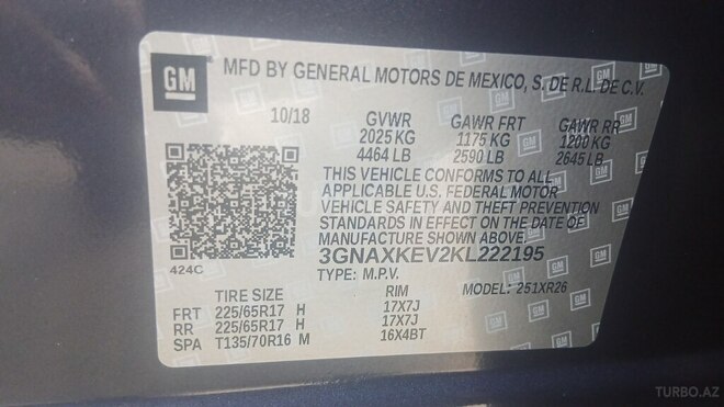 Chevrolet Equinox 2018, 172,000 km - 1.5 l - Bakı
