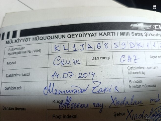 Chevrolet Cruze 2013, 185,768 km - 1.8 l - Bakı