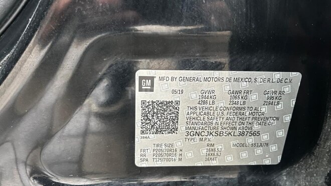 Chevrolet Trax 2019, 93,000 km - 1.4 l - Gəncə